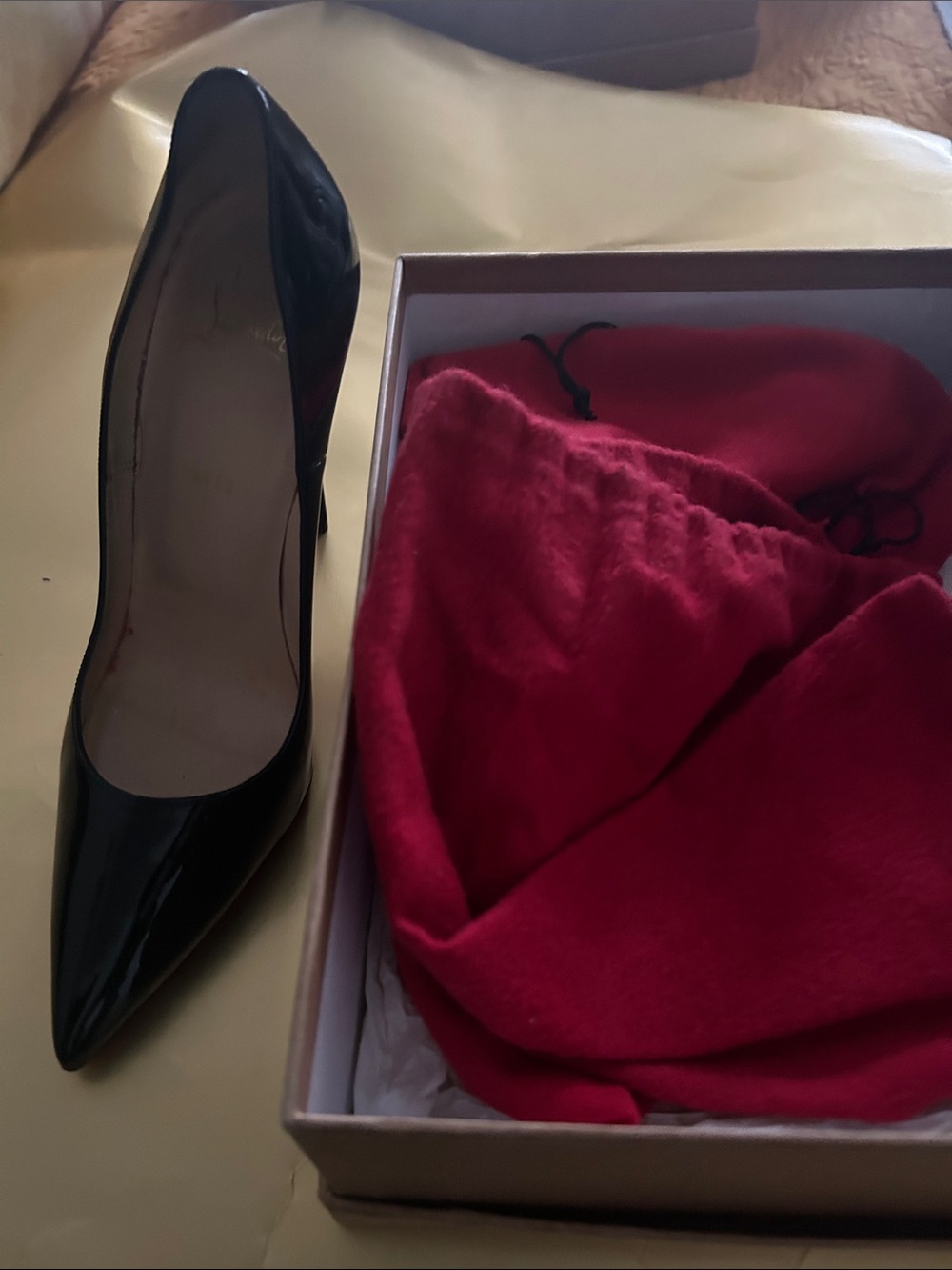 Christian Louboutin Black Patent Leather Pointed Toe Pumps with Red Dust Bag